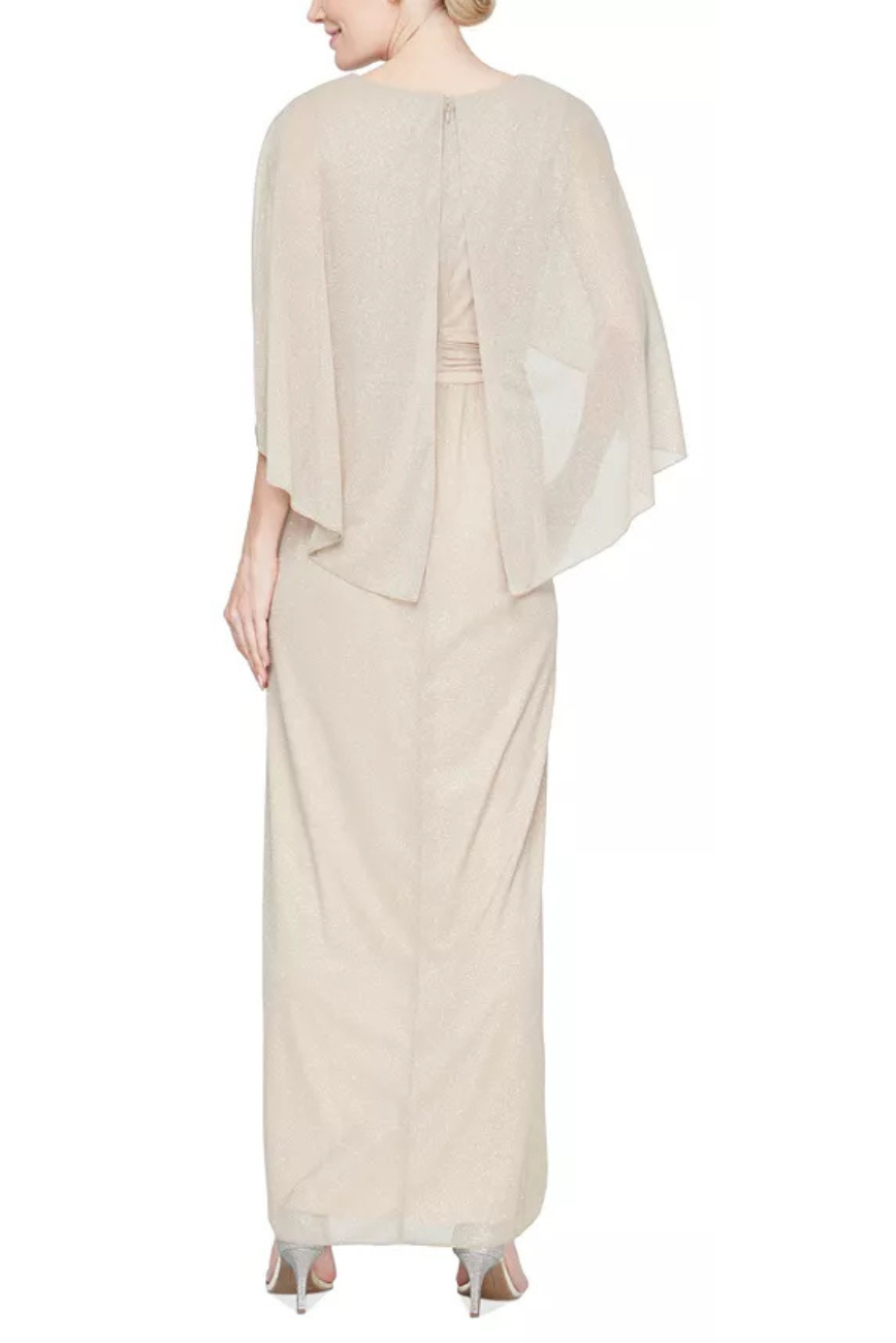 Glitter Mesh Capelet Gown