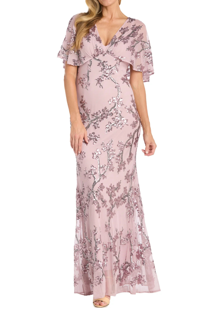 Floral Chiffon Capelet Gown