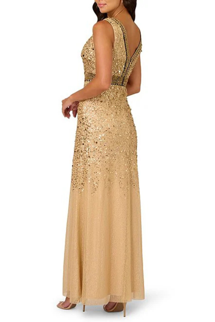 Beaded Metallic Gown