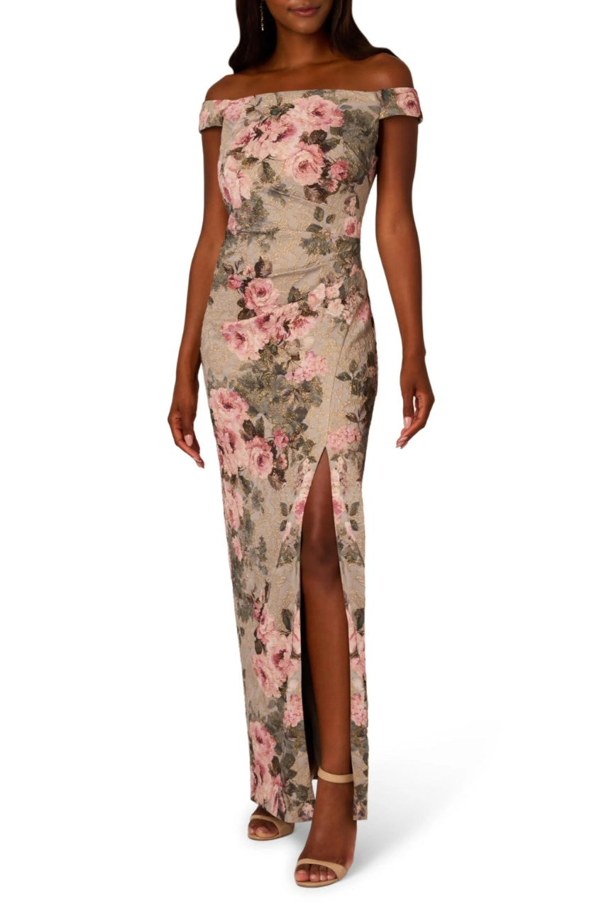 Off Shoulder Floral Print Gown - Main Image