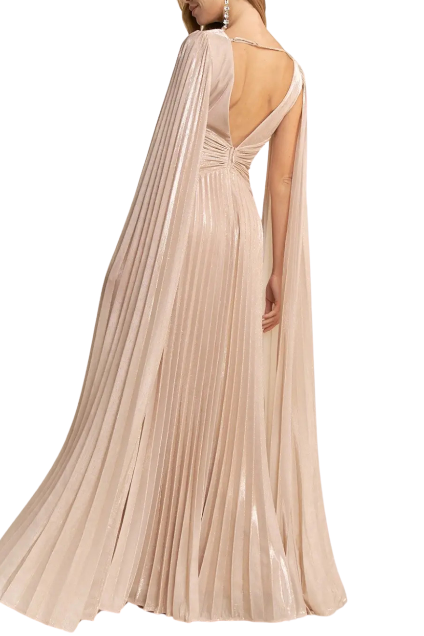 Pleated Cape Gown