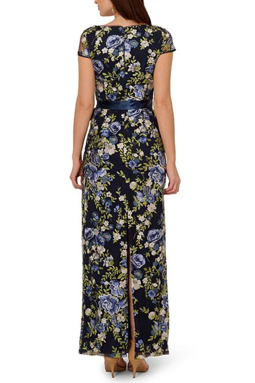 Embroidered Floral Print Gown