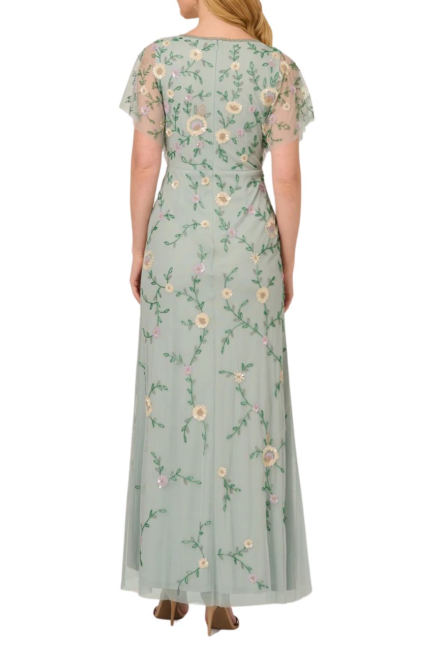 Flutter Sleeve Beaded Gown