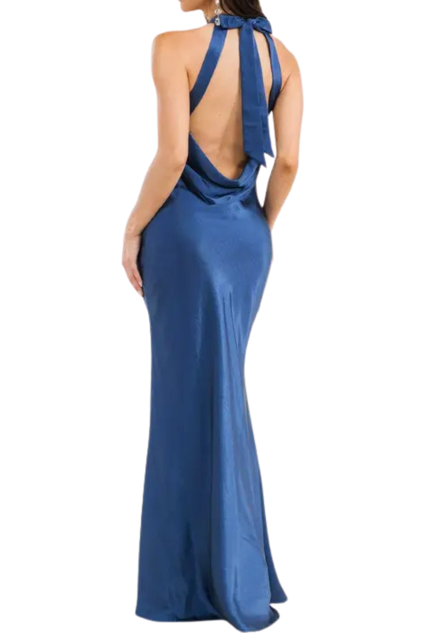 Backless Mock Neck Gown