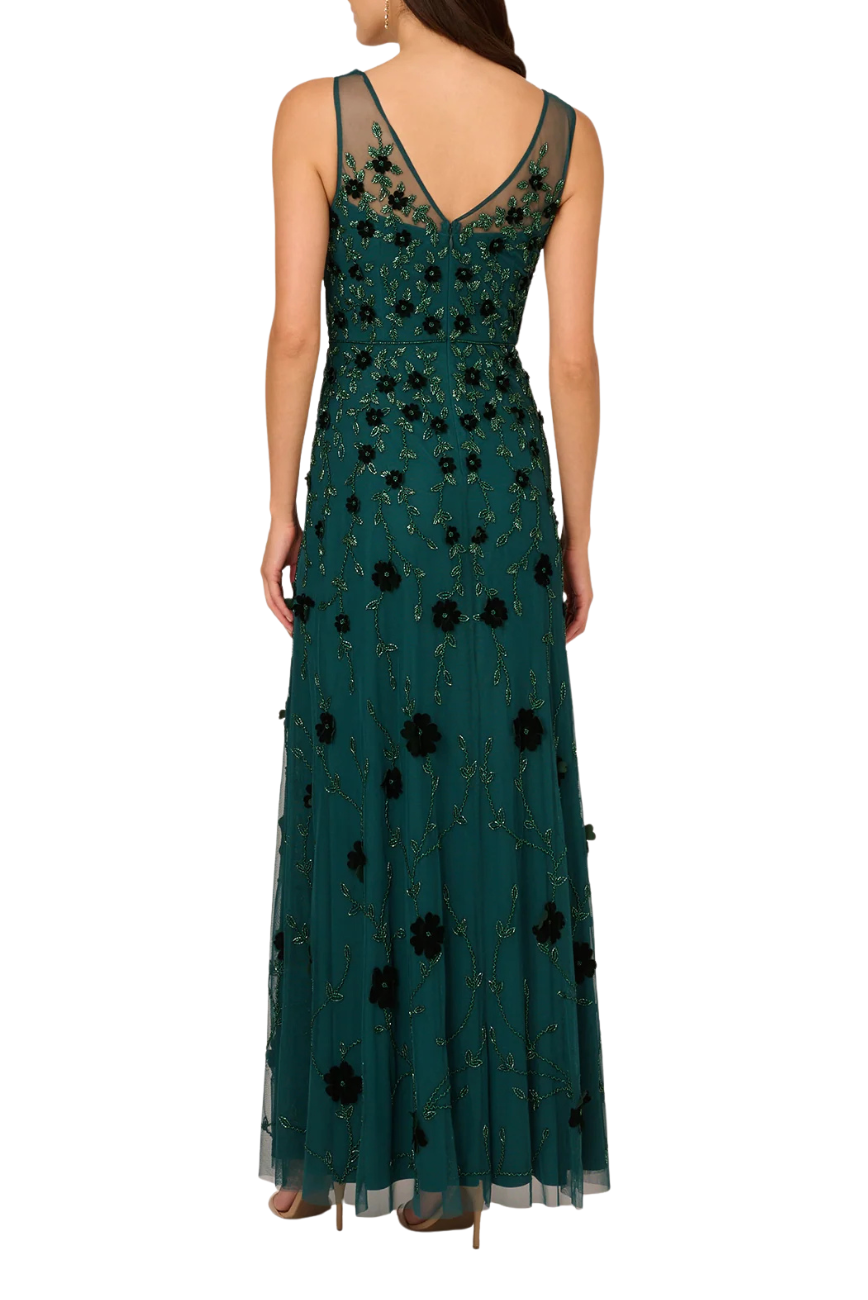 Floral Velvet Beaded Gown