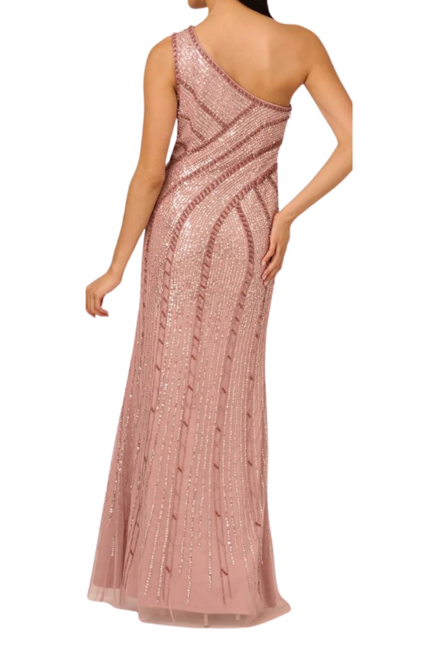One Sided Beaded Mesh Gown