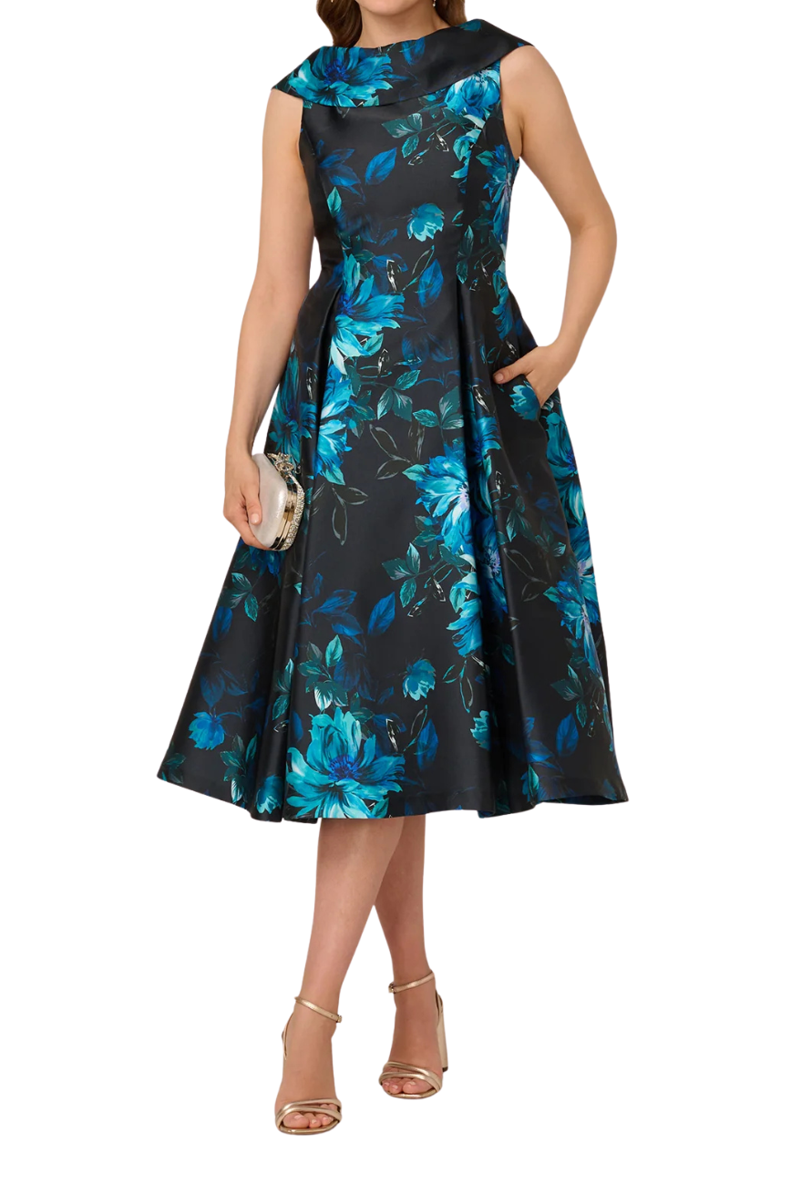 Roll Collar Floral Midi Dress