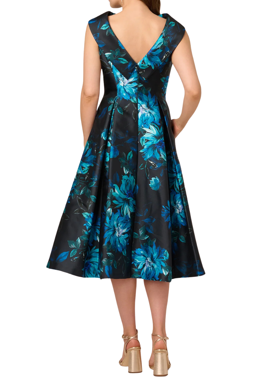Roll Collar Floral Midi Dress