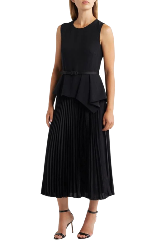 Boatneck Pleated Dress