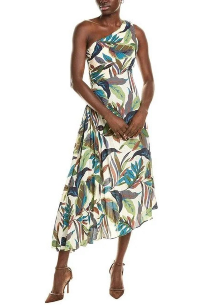 Asymmetric dress with smoke pleats