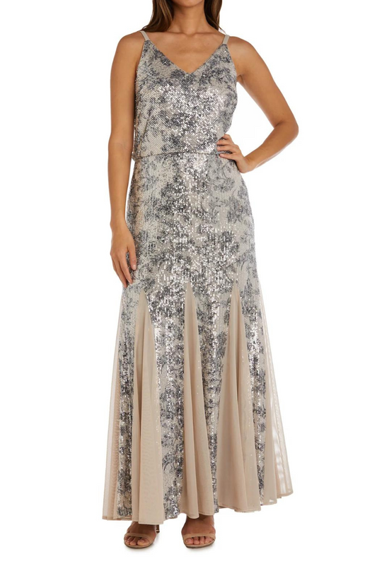 Sequin Long Godet Gown
