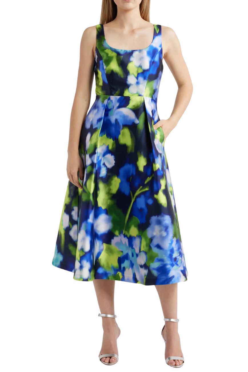 Square Neck Floral Midi
