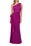 One Shoulder Ruffle Satin Gown
