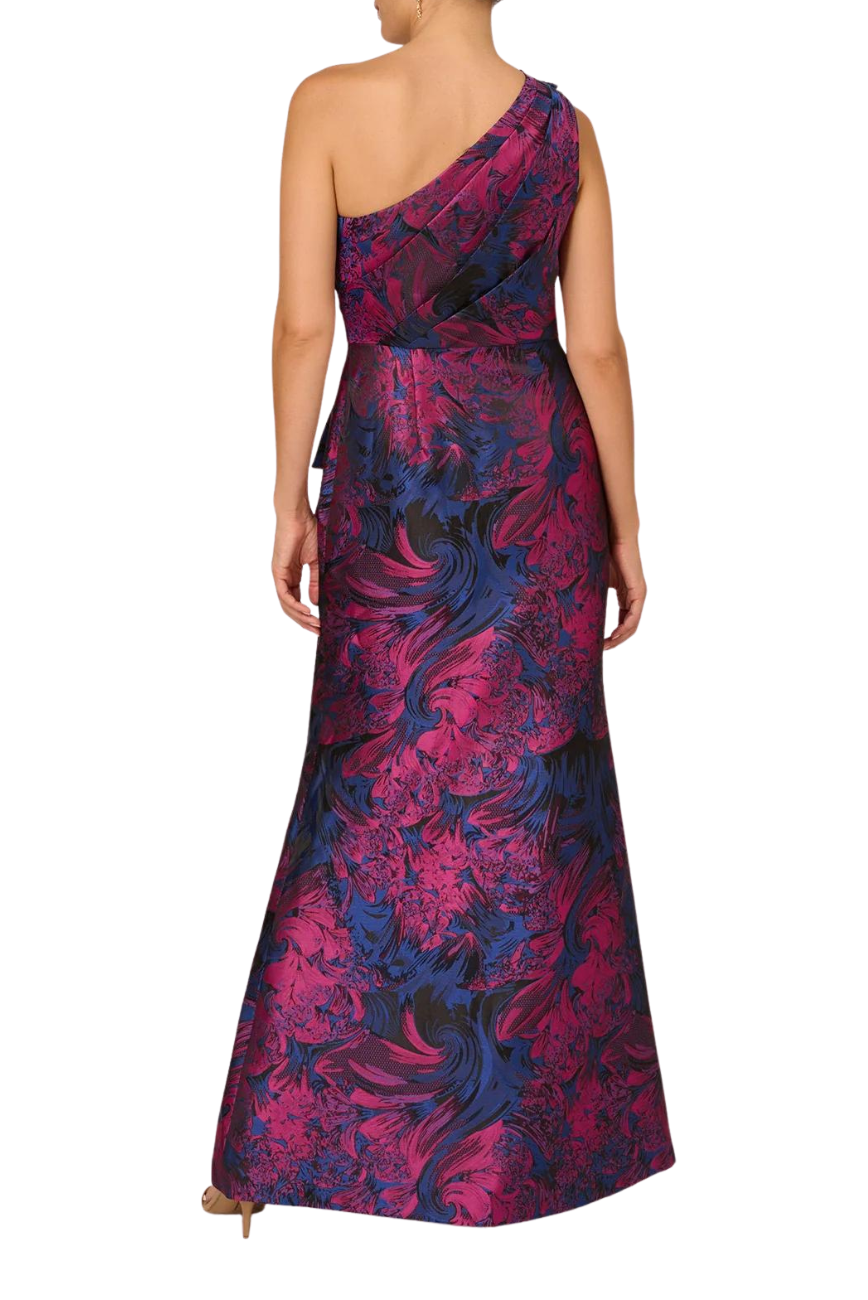 Floral Jacquard One Shoulder Gown