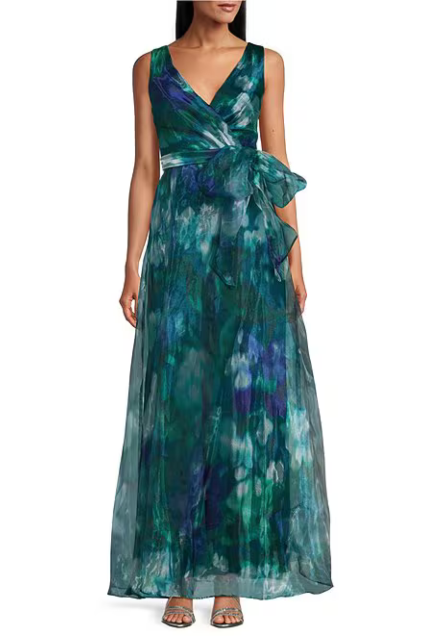 V-Neck Sleeveless Organza Gown