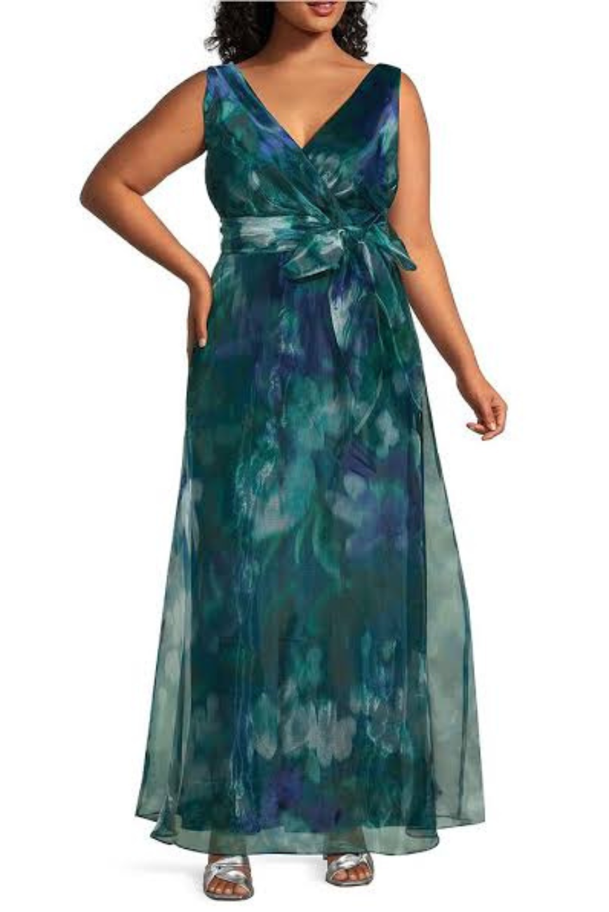 V-Neck Sleeveless Organza Gown