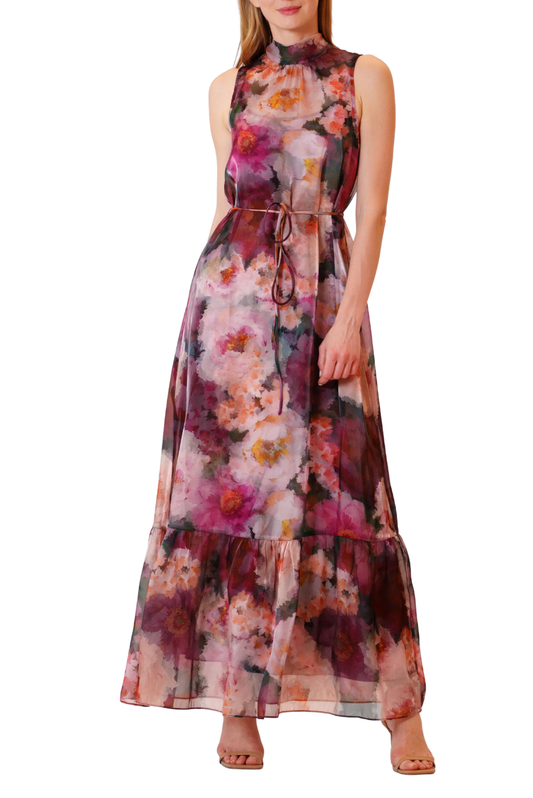 Tie Neck Printed Gown