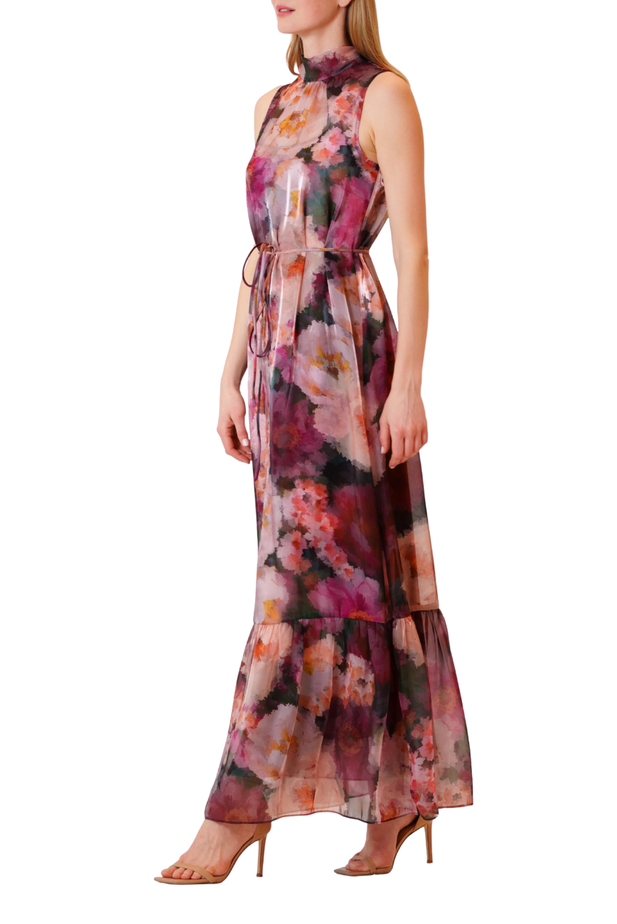 Tie Neck Printed Gown