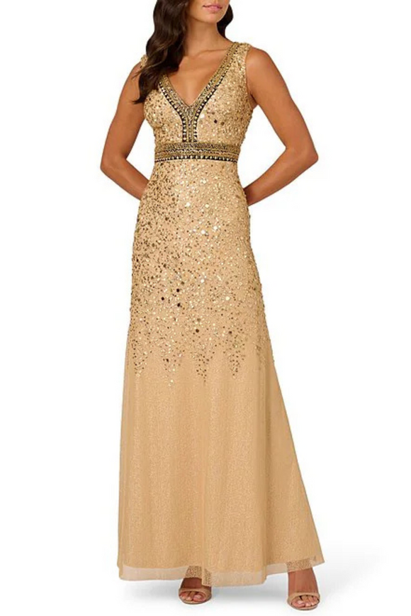 Beaded Metallic Gown