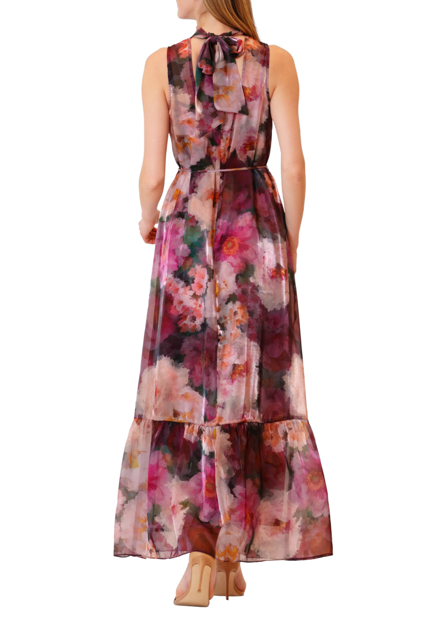 Tie Neck Printed Gown