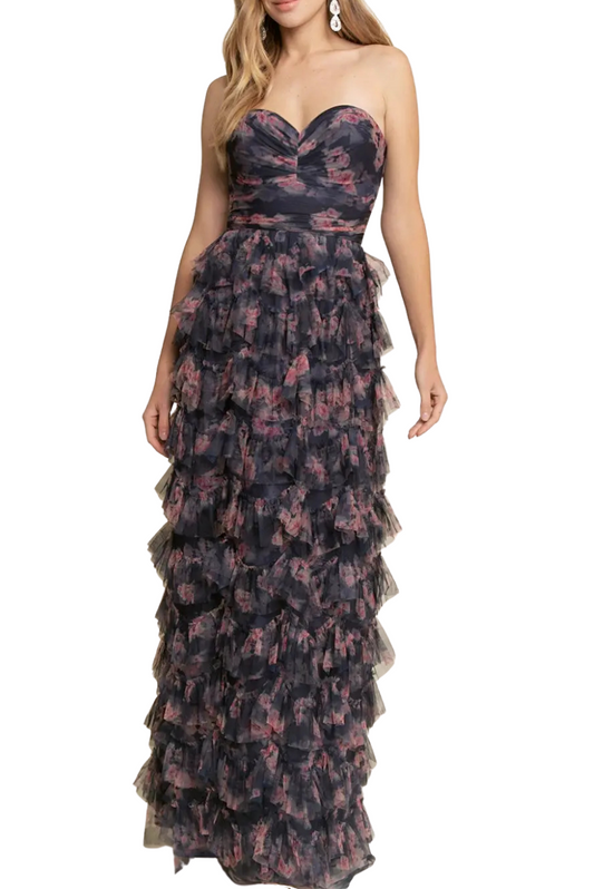 Strapless Floral Gown