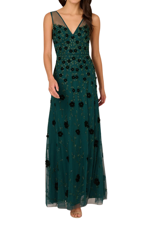 Floral Velvet Beaded Gown