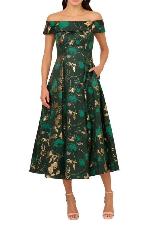 Off Shoulder Metallic Midi