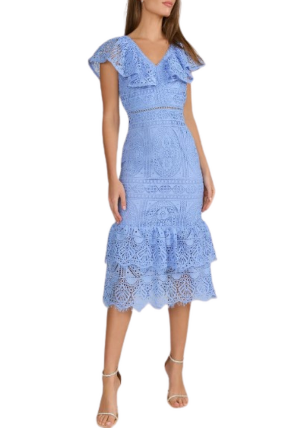 Lace Ruffled V-Neck Dress