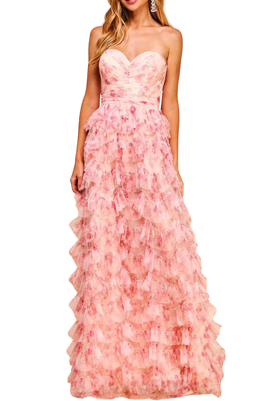 Strapless Floral Gown