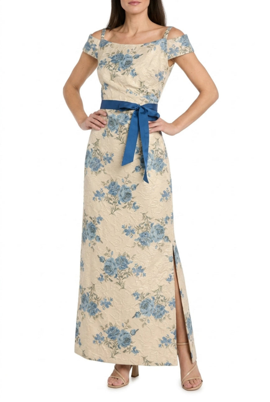 Floral Embroidered Off the Shoulder Gown