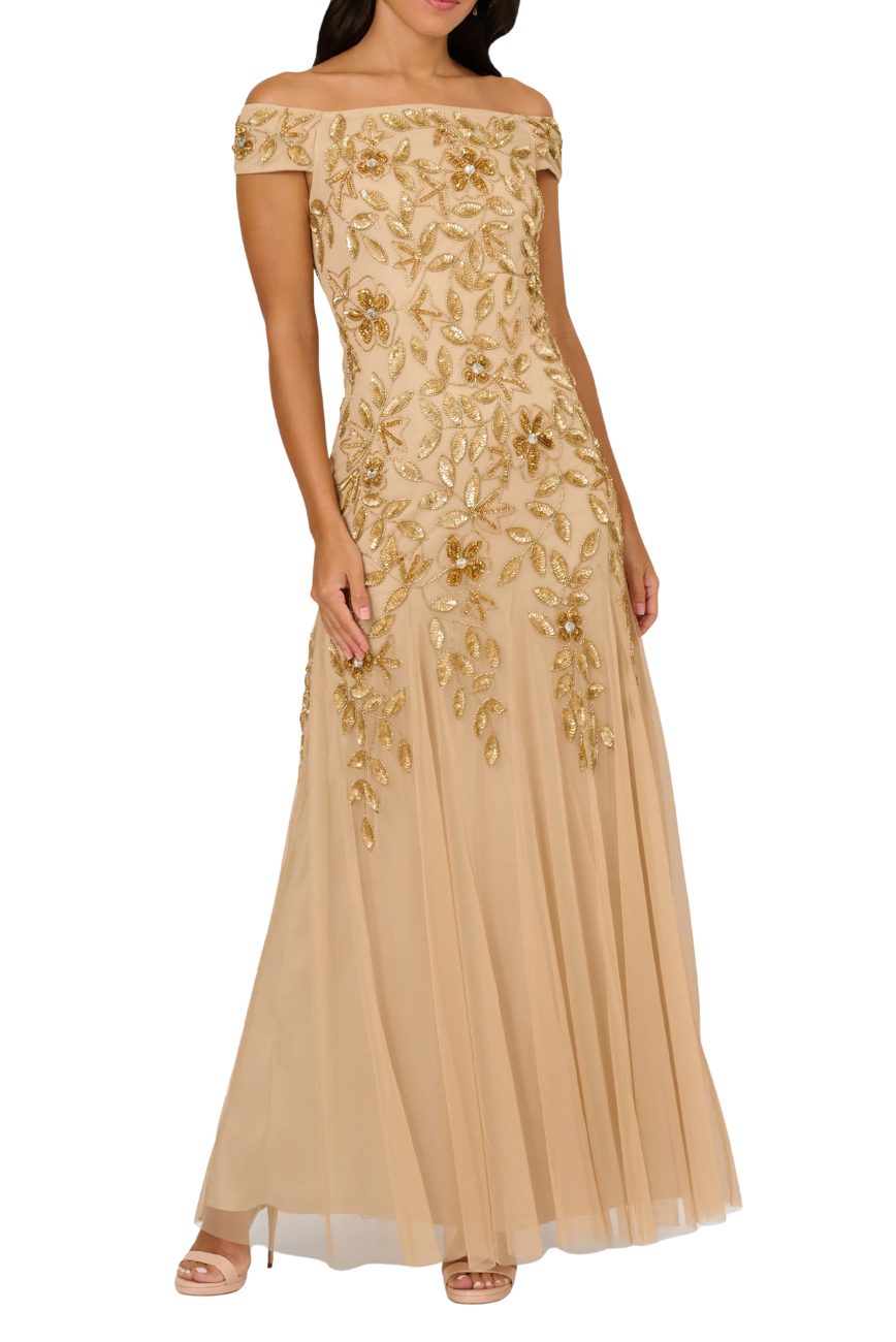 Off Shoulder Beaded Gown