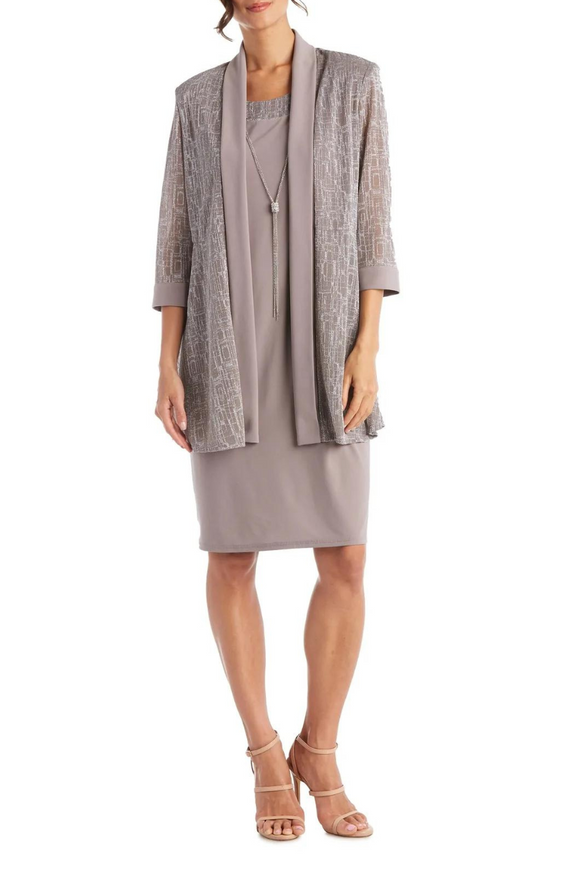 Two-Piece Metallic Knit Jacket Dress
