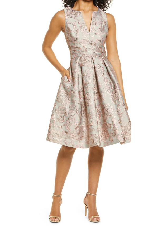 Floral Brocade Fit and Flare Dress