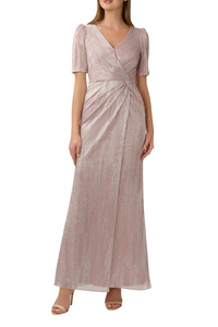 Metallic Faux Wrap Gown
