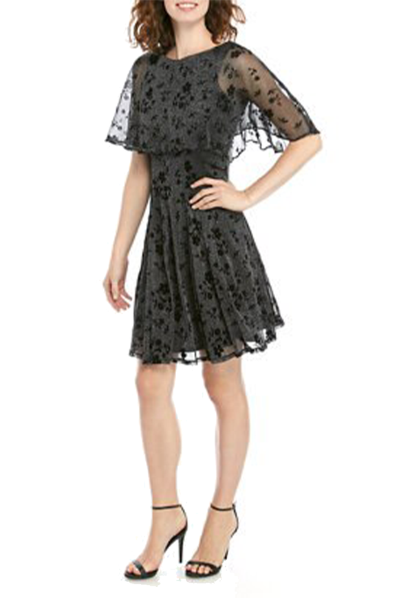Capelet Glitter Mesh Dress