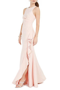 Ruffled Slit Trumpet Gown