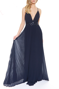 V-Neck Pleated Gown