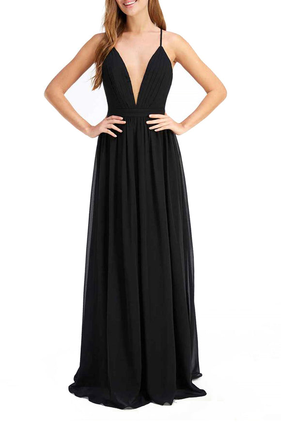 Solid Deep V-Neck Gown